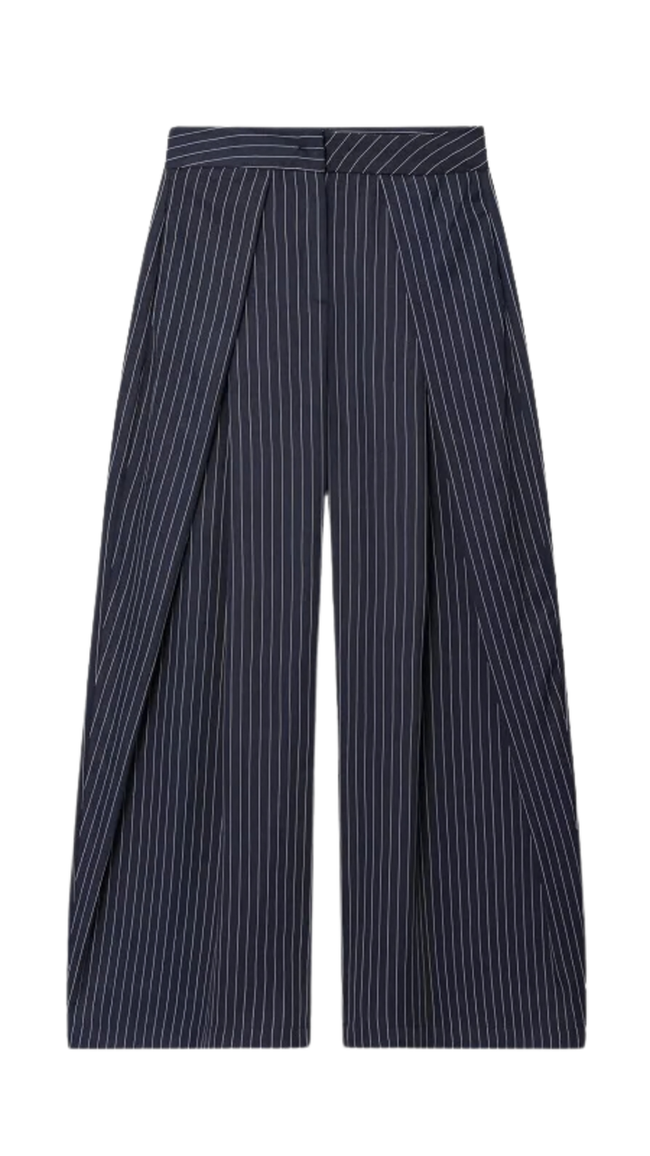 Arlo – Gestreifte, plissierte Hose mit weitem Bein