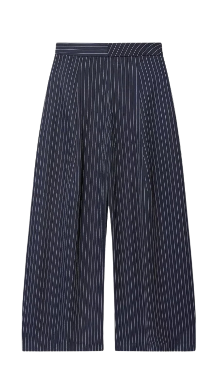 Arlo – Gestreifte, plissierte Hose mit weitem Bein