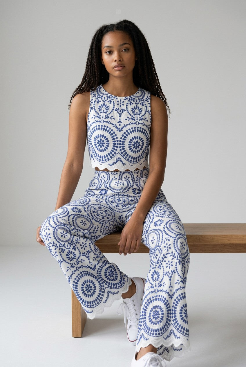 Santorini Chic Set – Besticktes Zweiteiler-Set
