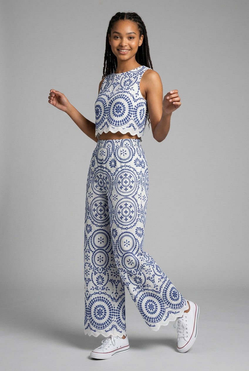 Santorini Chic Set – Besticktes Zweiteiler-Set