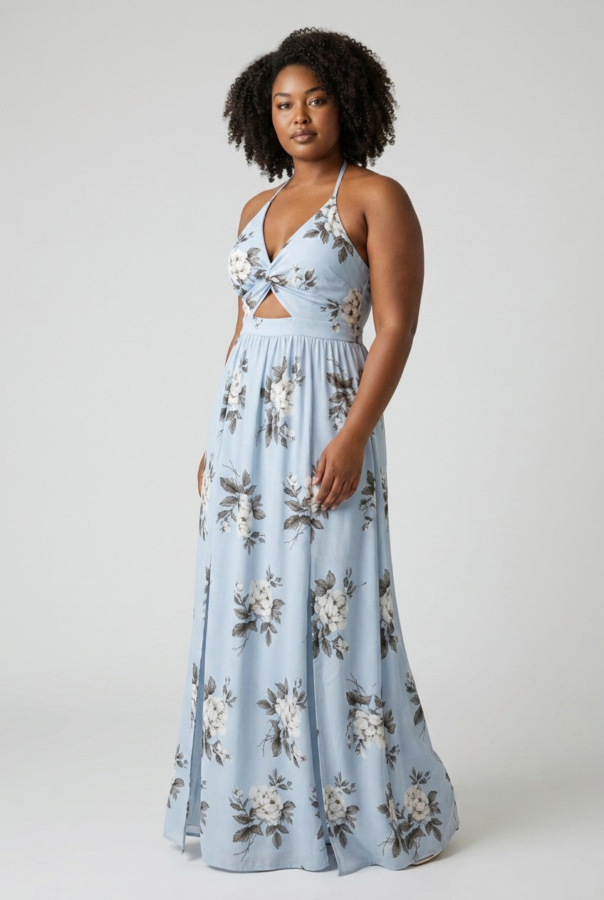 Maxikleid mit floralem Muster – Hellblau