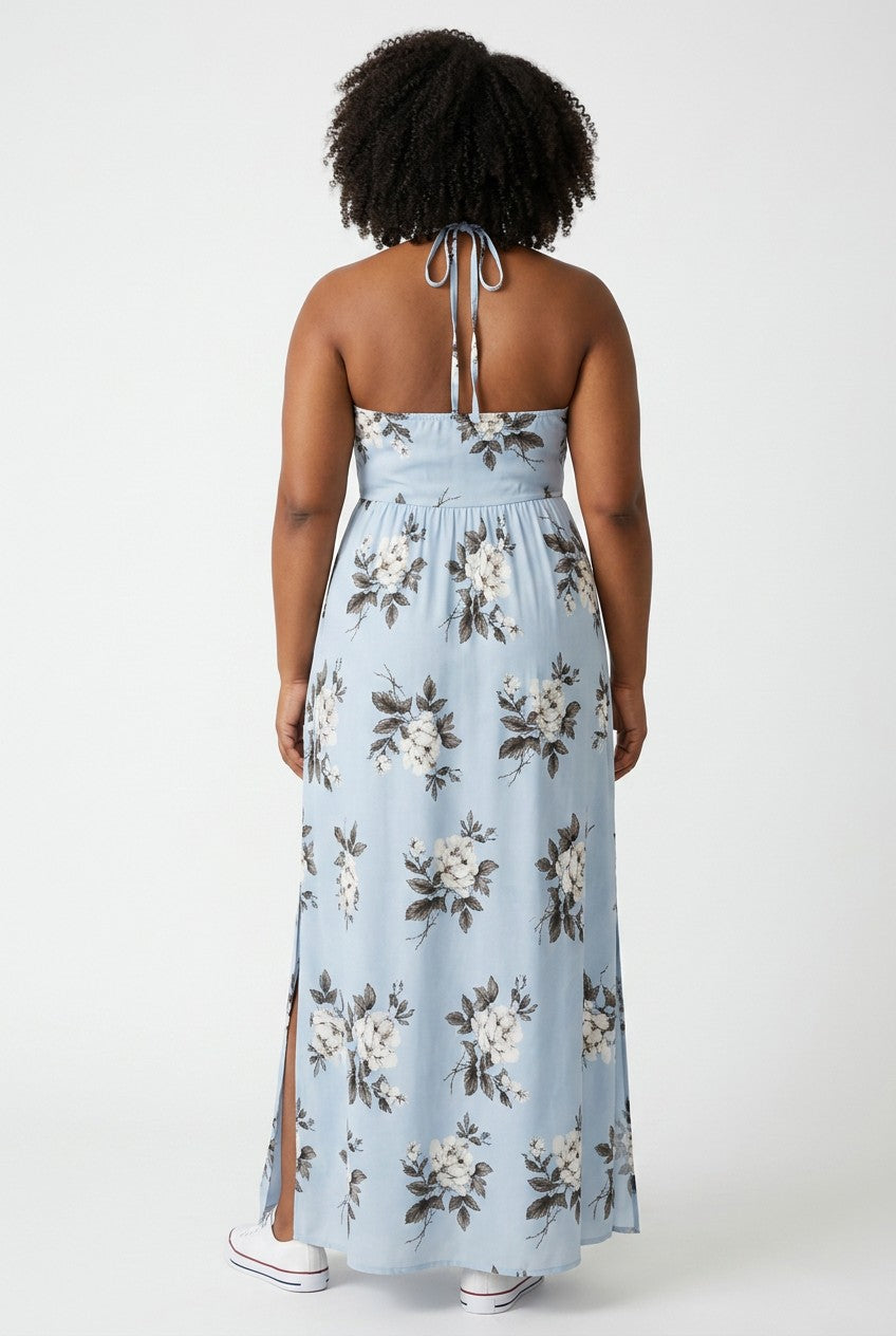Maxikleid mit floralem Muster – Hellblau
