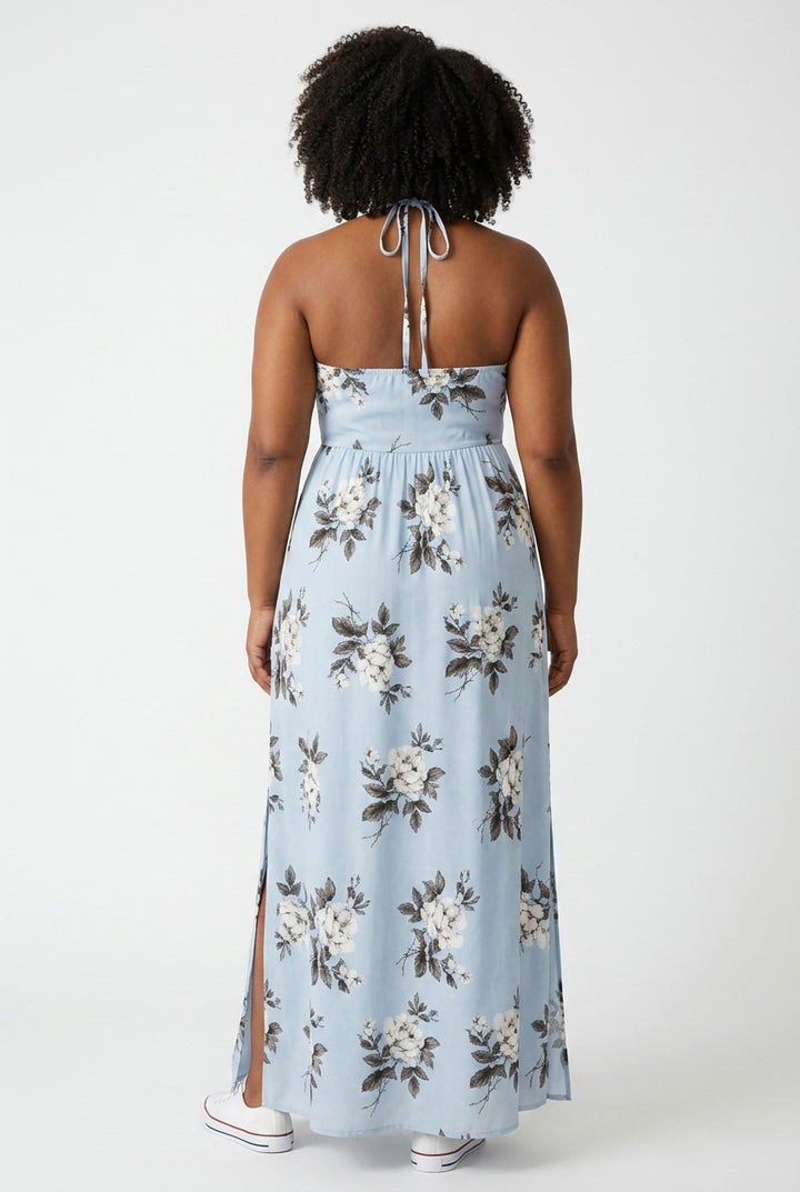 Maxikleid mit floralem Muster – Hellblau