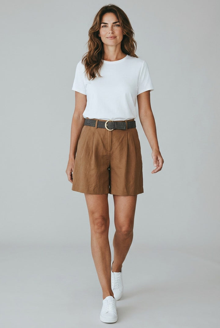 Elegante Shorts mit Gürtel – Terrakotta-Rot